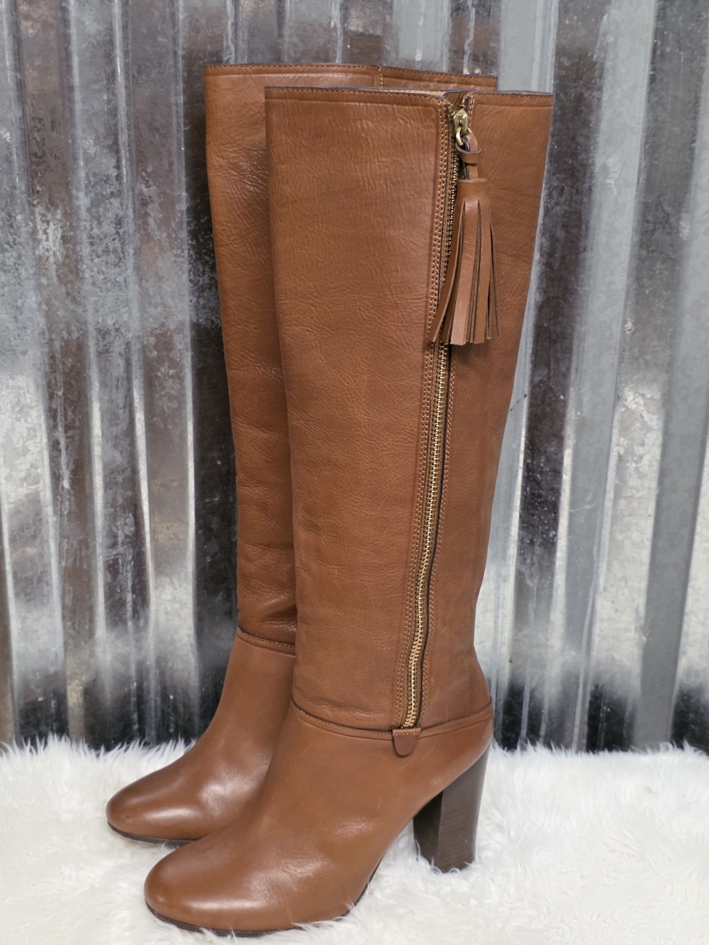 Coach Therese Tall Leather Tassel Zip Boots in Cinnamon Brown - Picture 3 of 12